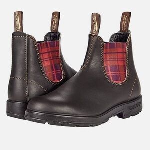 Blundstone Chelsea Boots #2100 - Stout Brown/Burgundy Tartan (8 US / 5 UK)